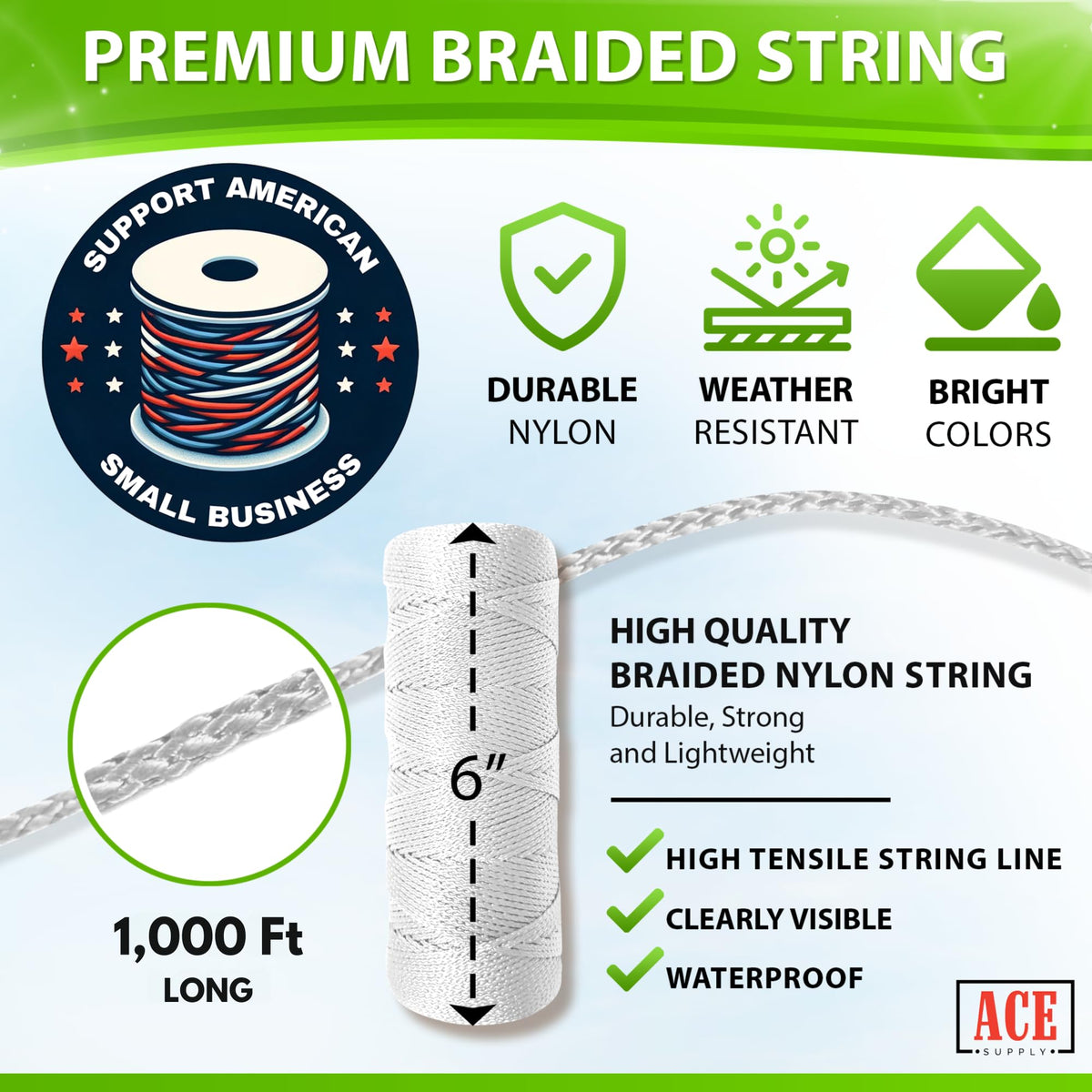 ACE Supply braided nylon twine closeup showing durability and knot resistance
