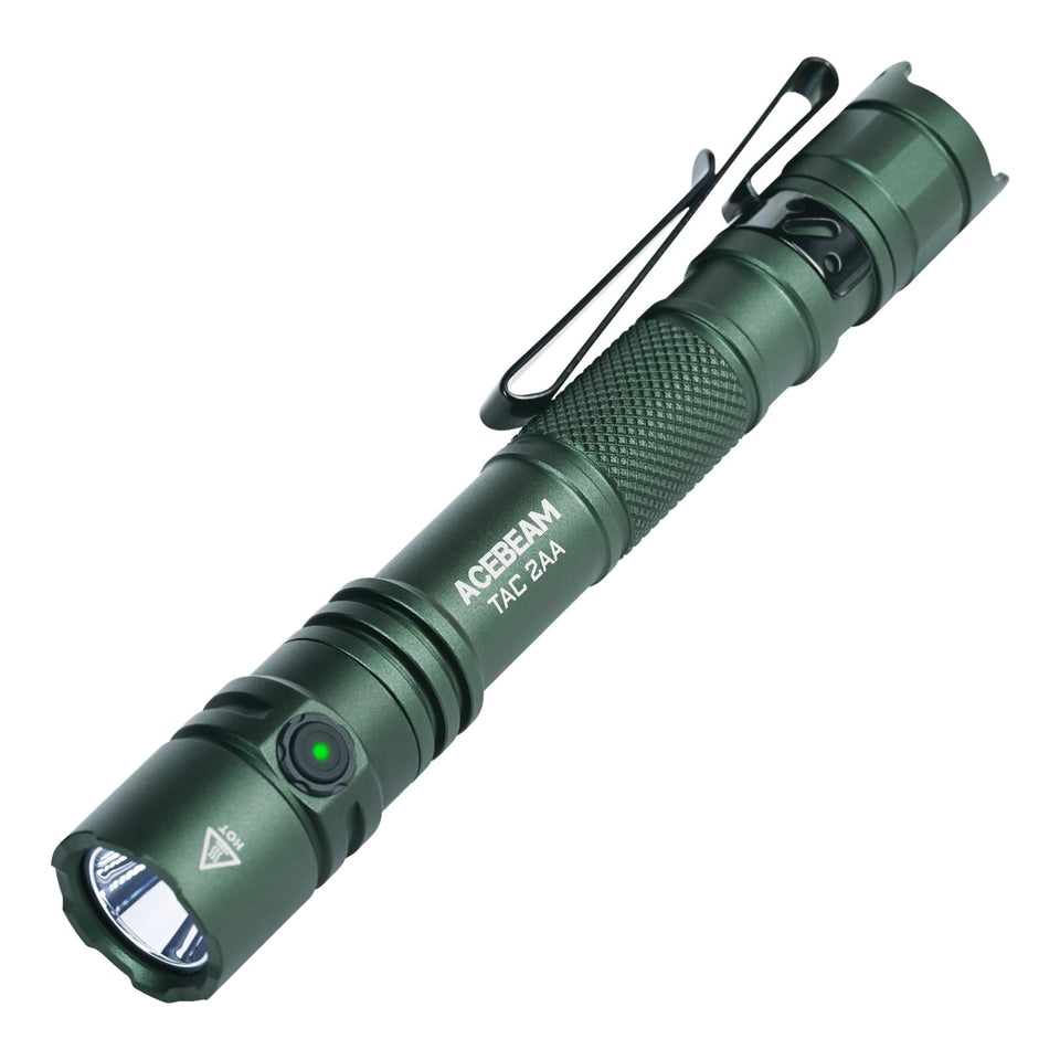 ACEBEAM TAC 2AA flashlight shows long-range beam up to 181 meters for outdoor visibility