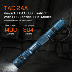 ACEBEAM TAC 2AA dual switches viewed at an angle for versatile control