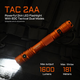 ACEBEAM TAC 2AA flashlight dual switches close-up enabling quick mode changes