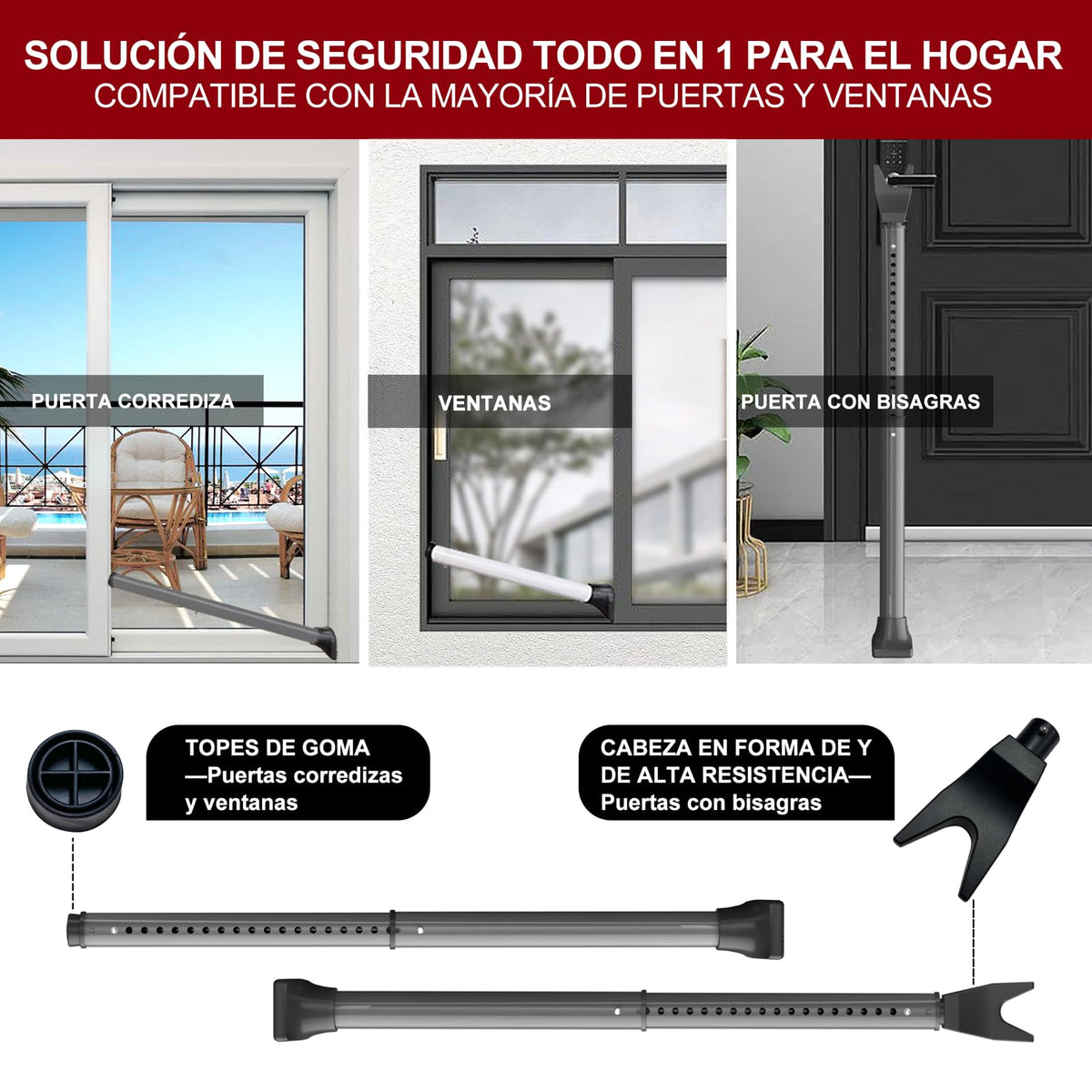 AceMining 2-in-1 security bar for doors and patio in use for entry protection