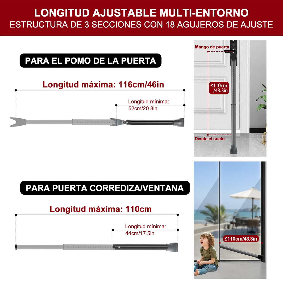 AceMining adjustable length from 21 to 46 inches fits various doors