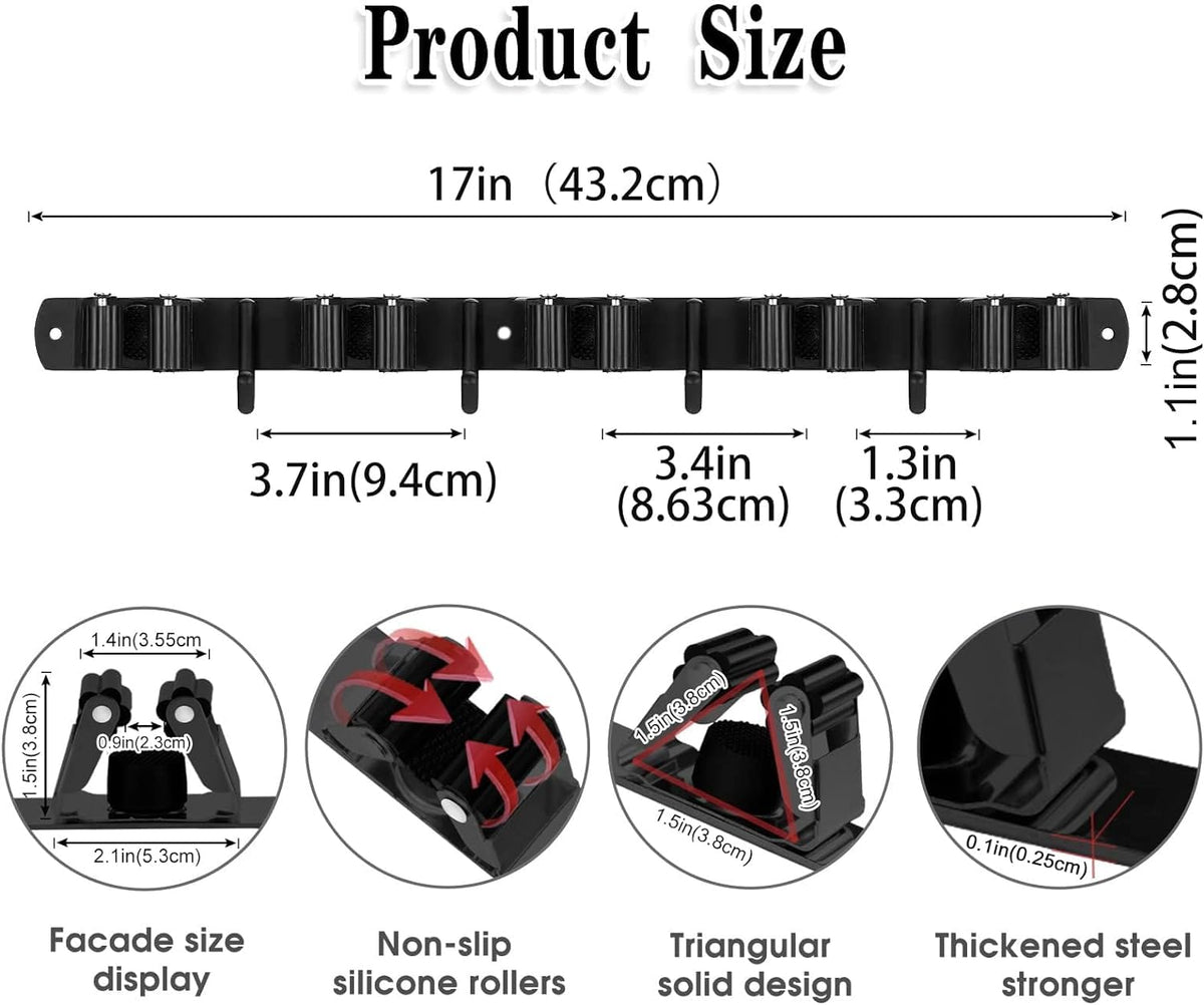 AceMining mop rack with anti-slip silicone grips protects surfaces while securing items.