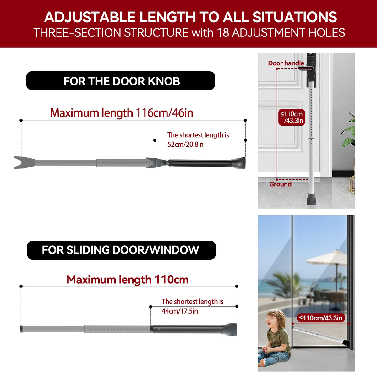 AceMining door security bar adjustable length detail demonstrates flexibility