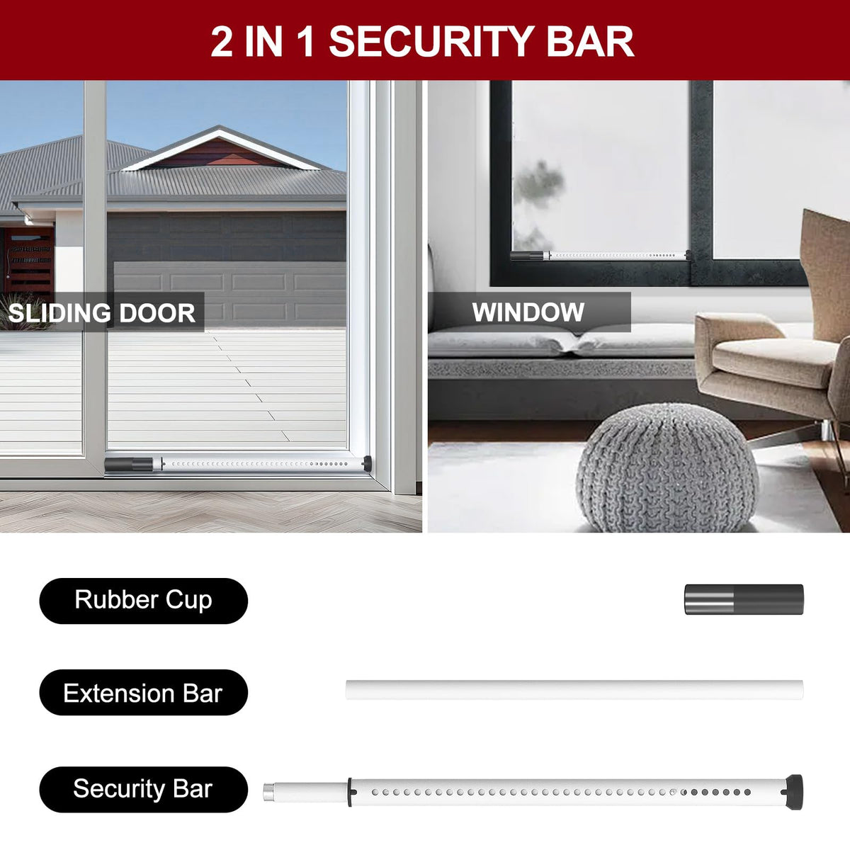 AceMining heavy-duty bar in use on a sliding door for added security.