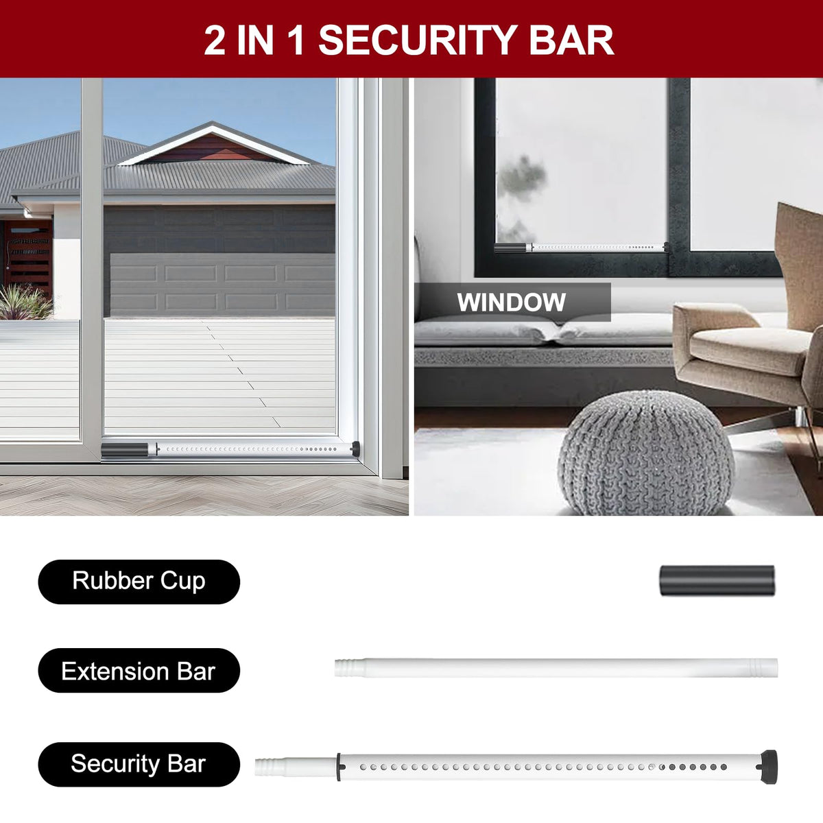 AceMining sliding door security bar extended to fit a 20–50 inch opening.