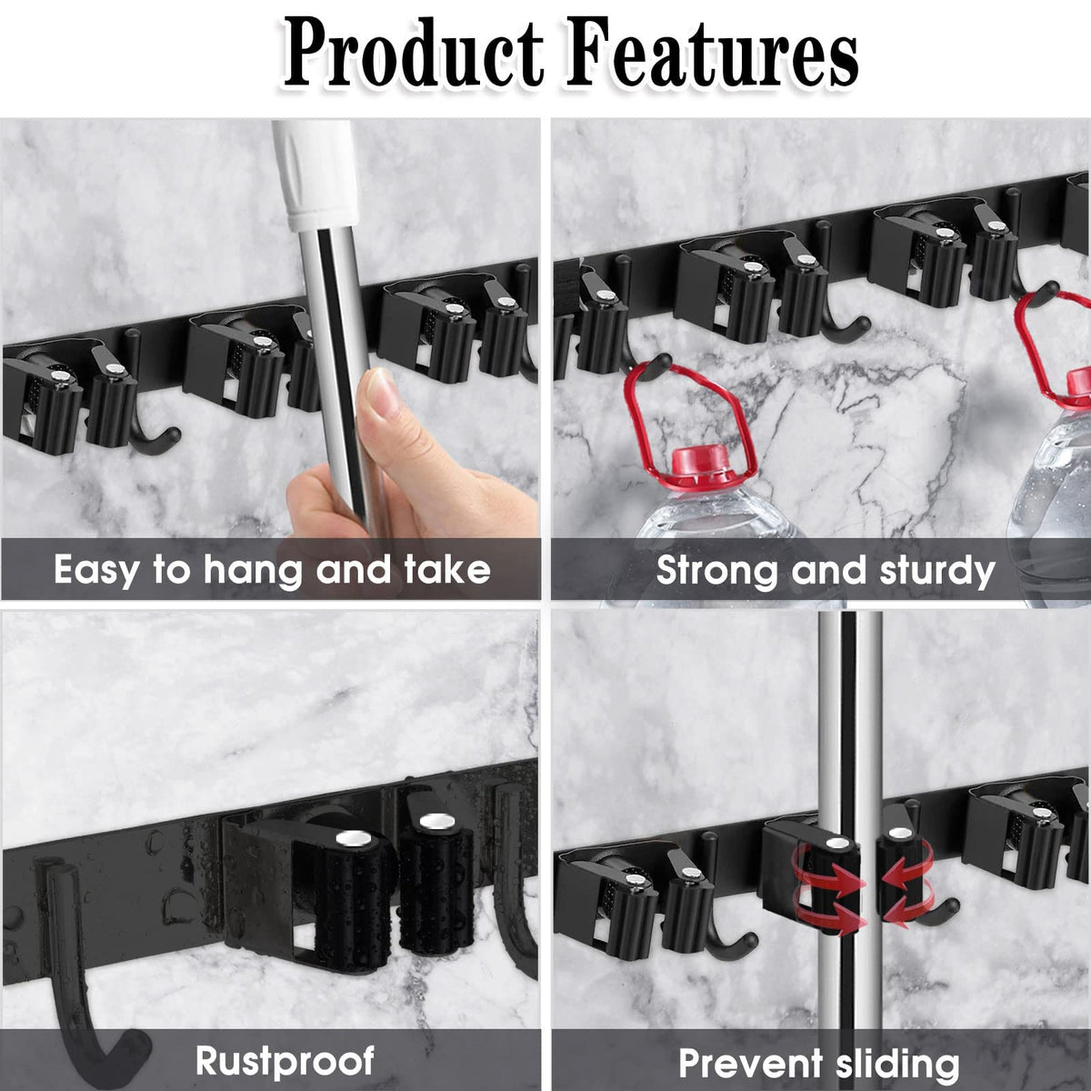 AceMining stainless steel broom organizer emphasizes durable rust-free construction