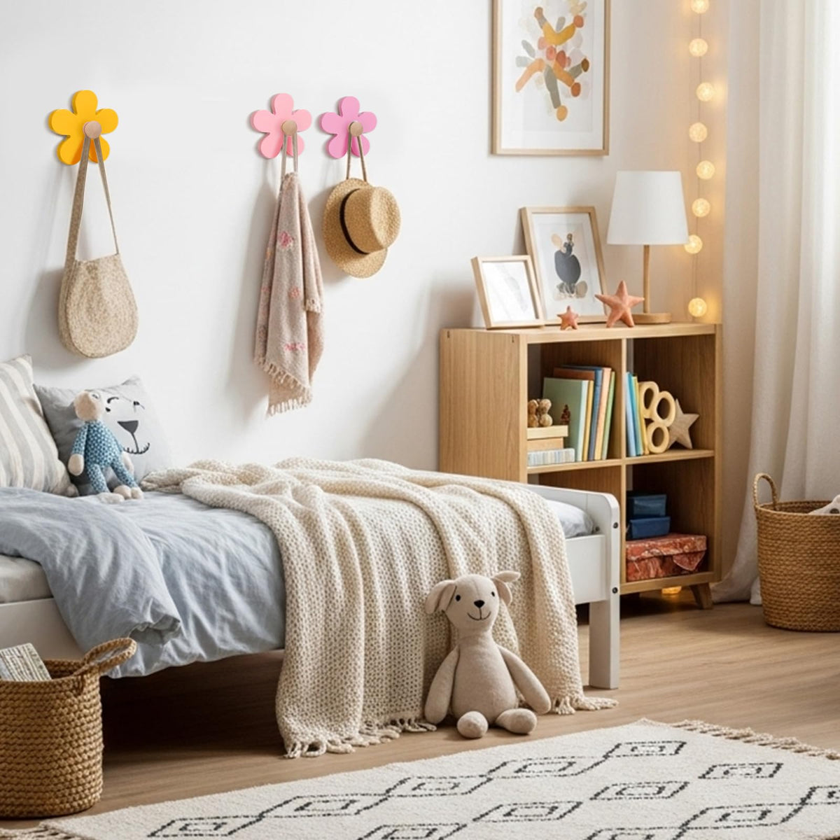 AceOrbit Daisy wall hook mounted on wall, space-saving design.