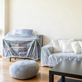 AceOrbit clear dust cover set shown for moving and storage