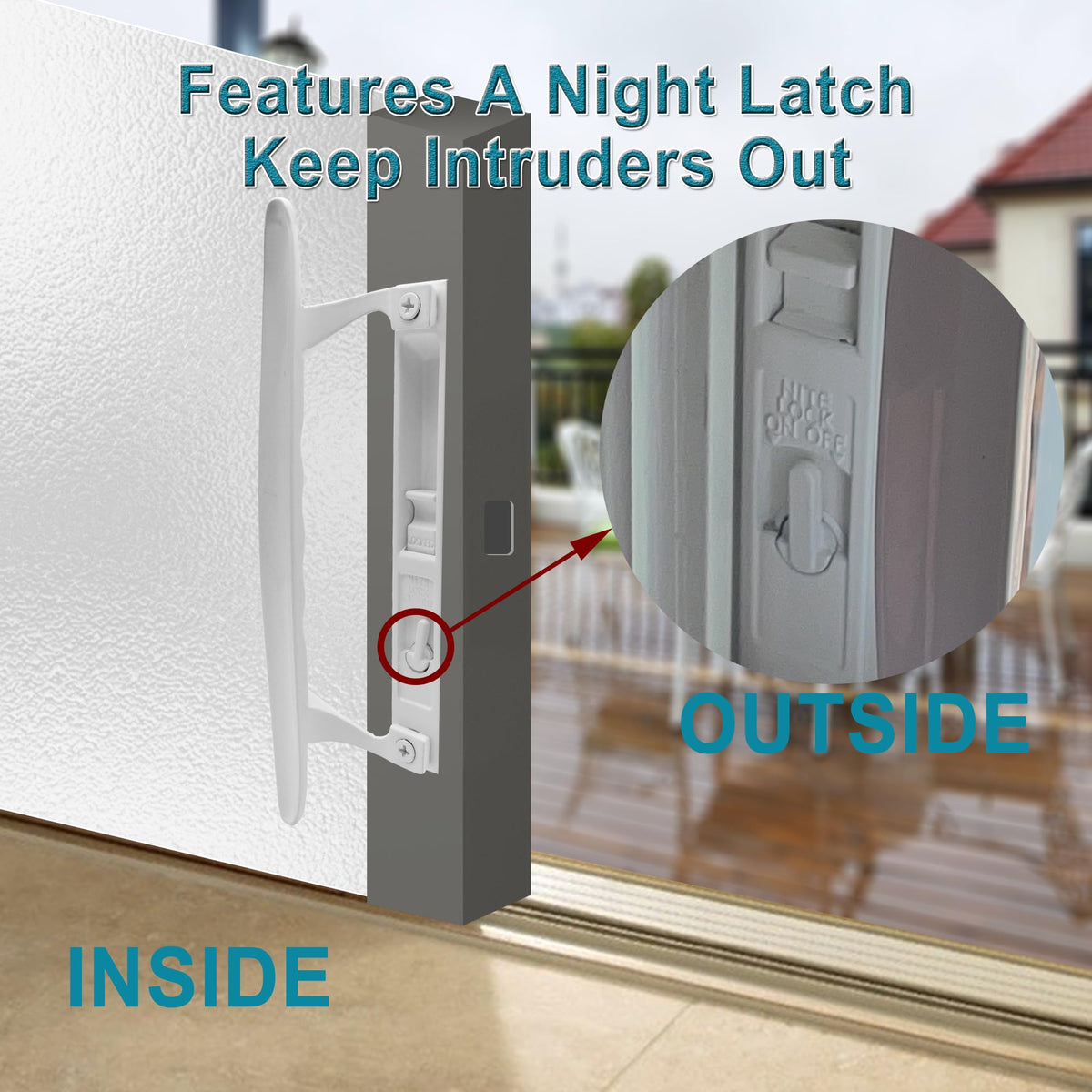 ACEPLANET hook latch with keeper visible for secure locking on sliding doors.