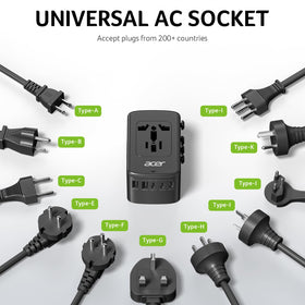 Cruise-ship ready Acer adapter without surge protection or cords for onboard use.