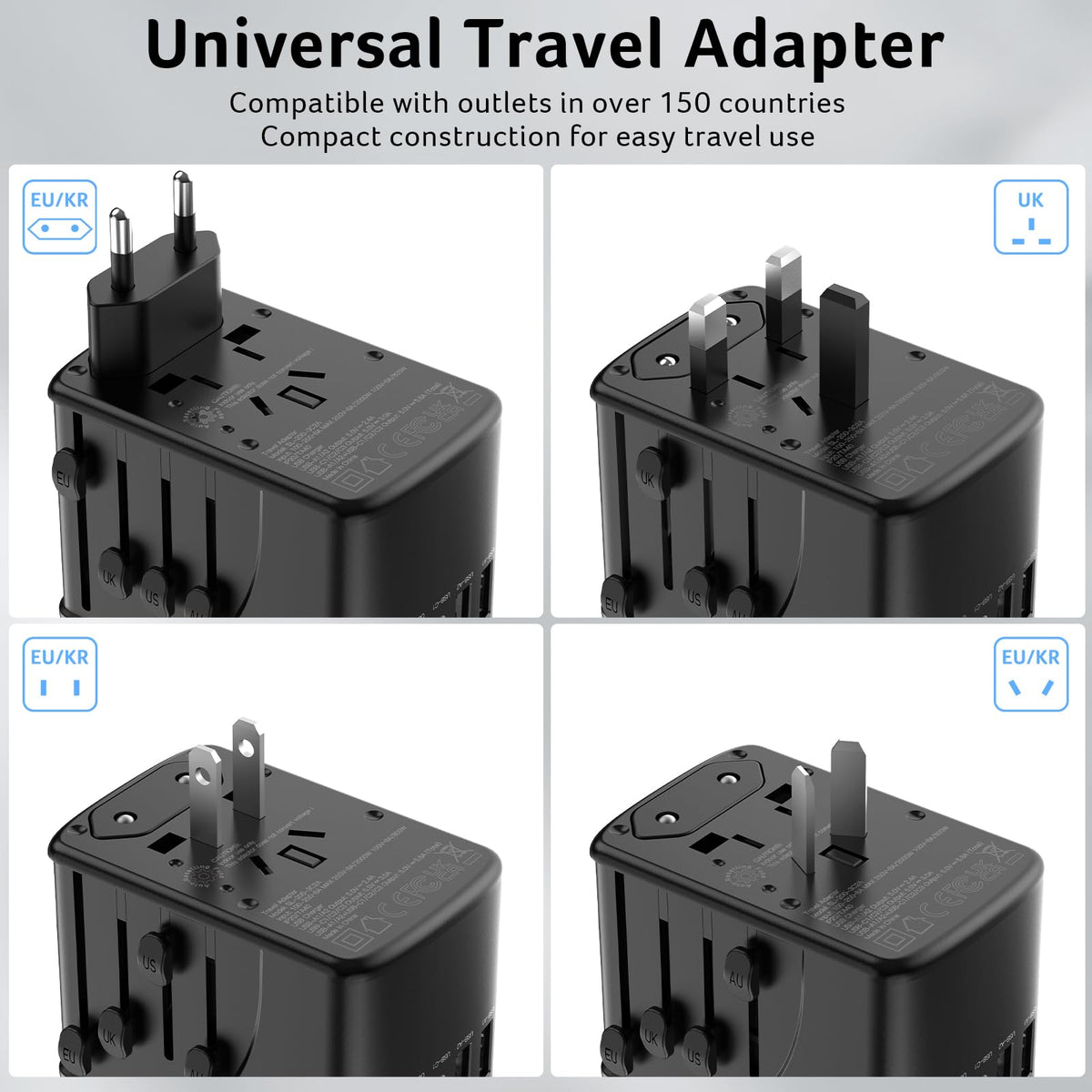 No cords included shown next to compact travel adapter.
