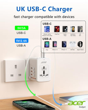 Acer adapter side view showing USB-C and USB-A ports for fast charging