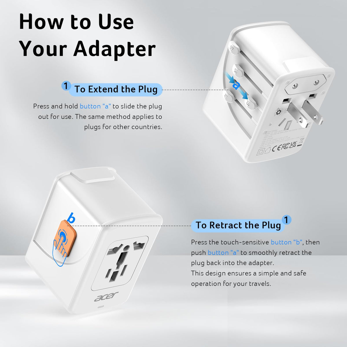 Five USB ports plus universal outlet powering six devices