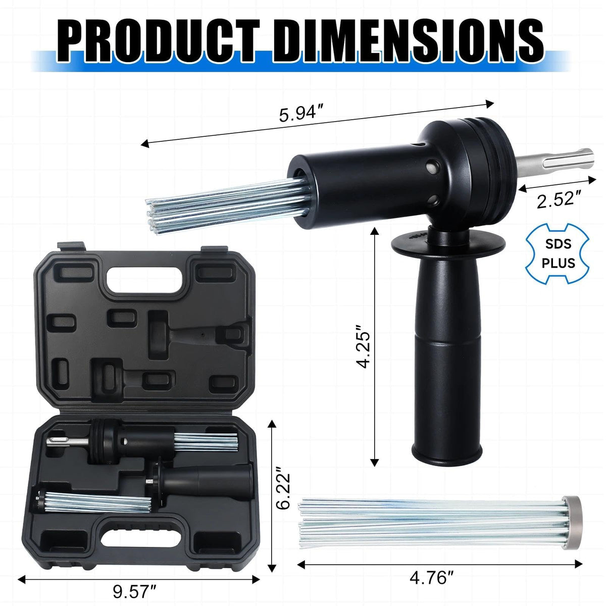 ACFAN needle scaler power-cleaning action for rust and paint removal.