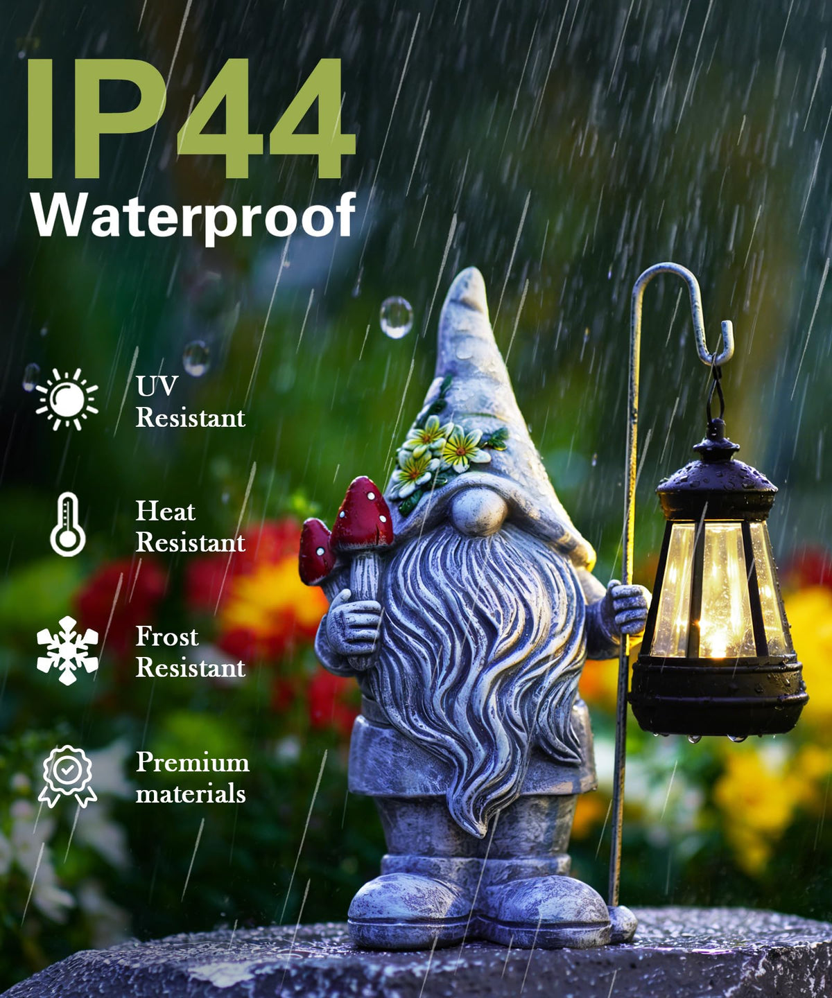 Acgarten weatherproof resin gnome endures rain and frost with charm.