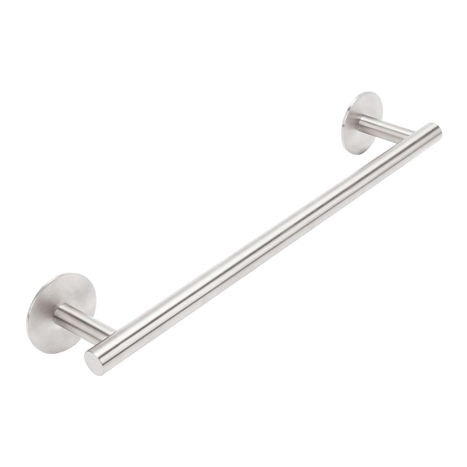 AcGlbauric 16-inch towel bar in brushed nickel adds modern style to bathrooms.
