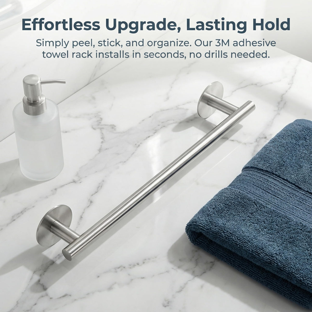 AcGlbauric space-saving towel bar keeps towels organized in tight areas.