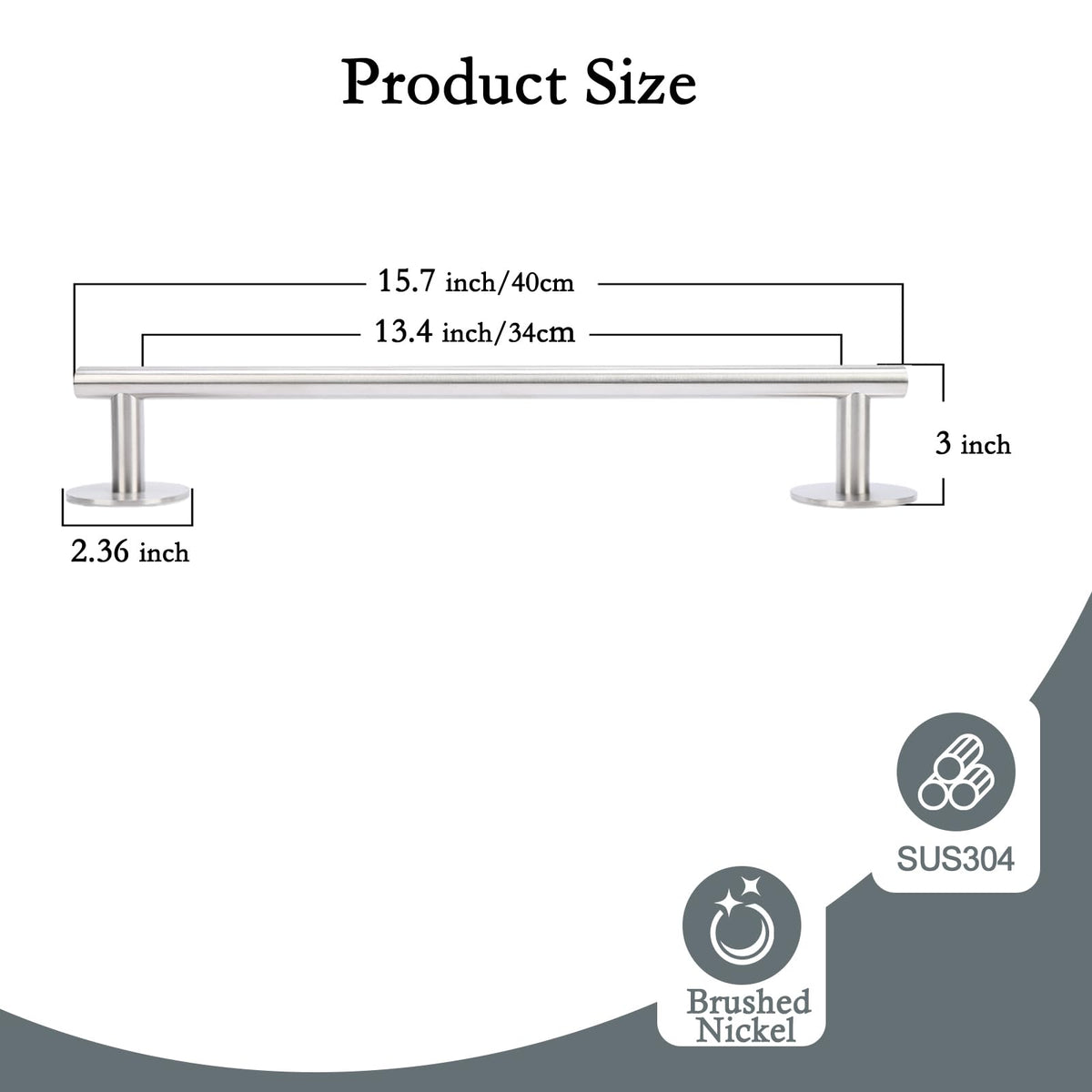 AcGlbauric wall-mount brushed nickel towel holder fits contemporary decor.