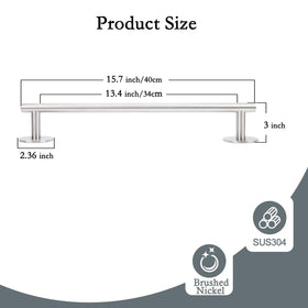 AcGlbauric wall-mount brushed nickel towel holder fits contemporary decor.