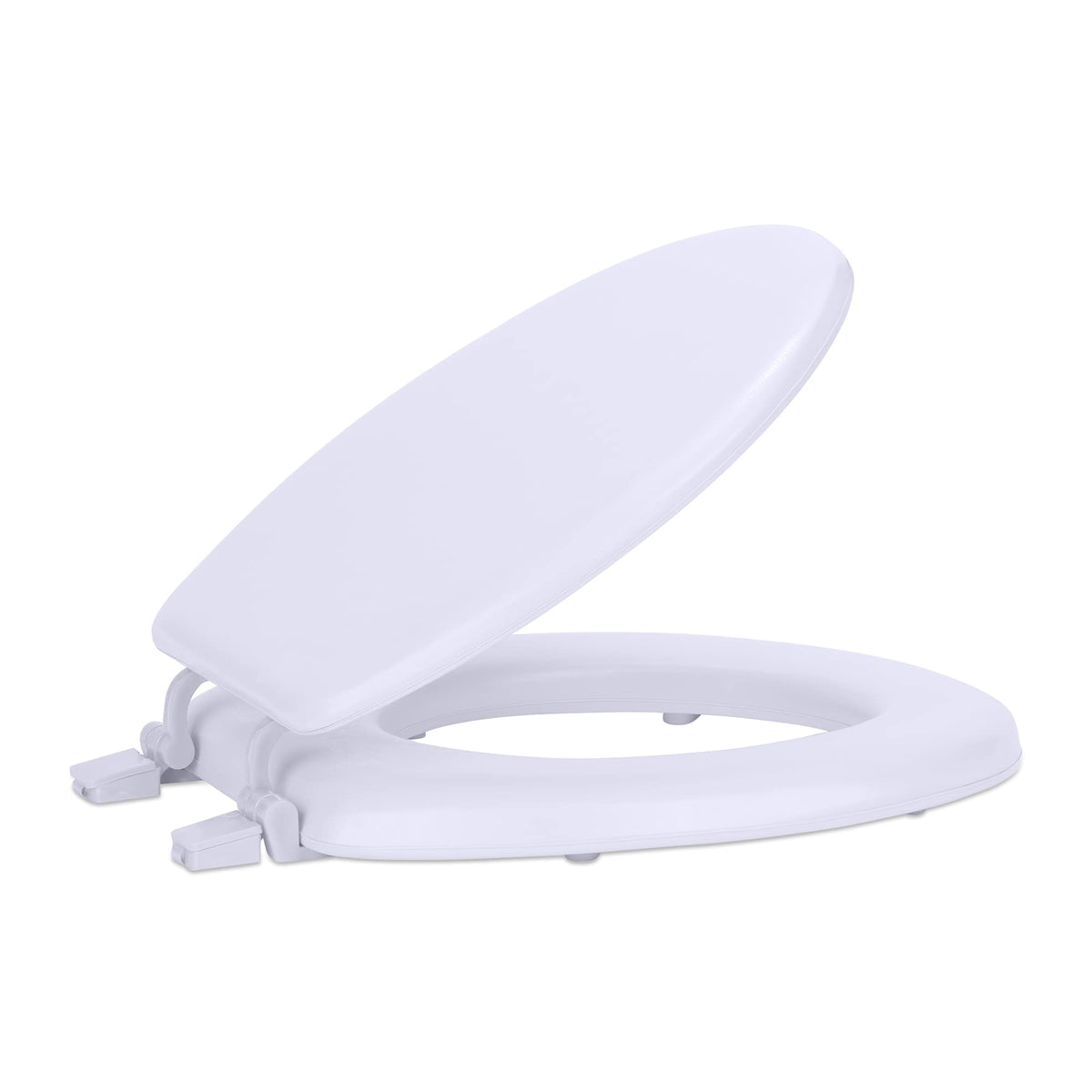 Achim Fantasia 17 inch soft vinyl toilet seat close up showing foam cushioning for comfort