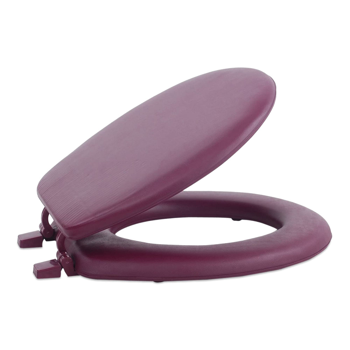 ACHIM Fantasia burgundy 17 inch soft vinyl toilet seat viewed head on for plush cushion.