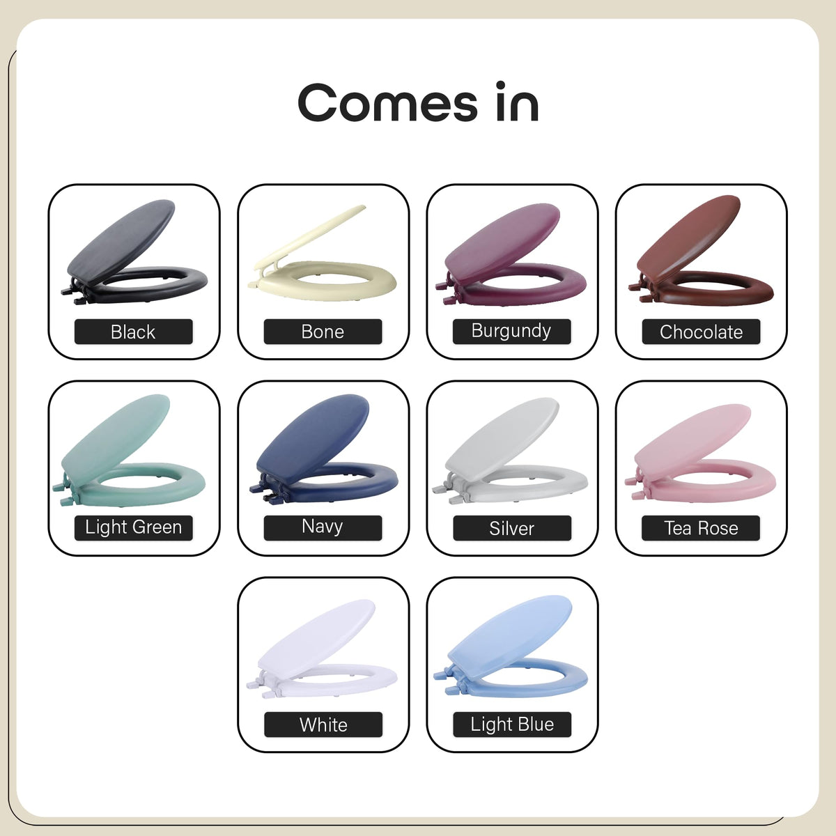 ACHIM Fantasia soft vinyl seat ready for standard fixtures and simple cleaning.