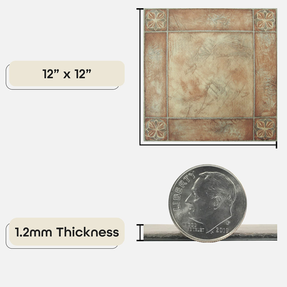 Close-up of 12x12 vinyl tile with durable finish by Achim Nexus