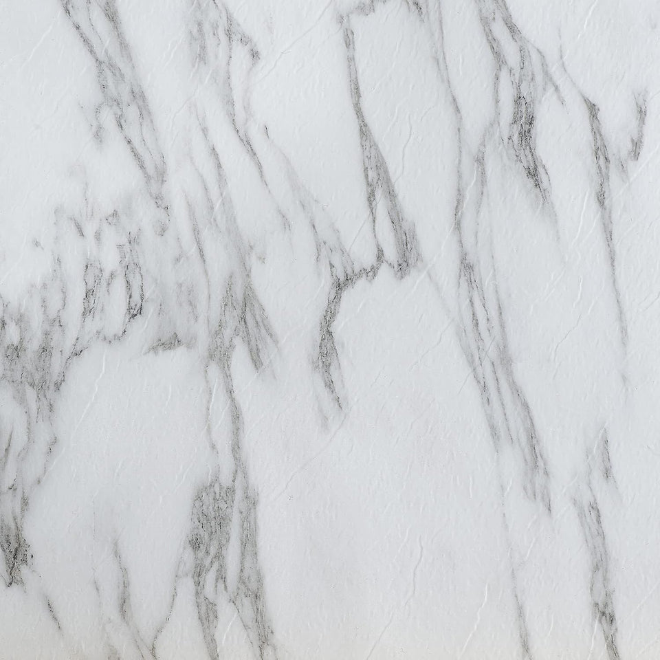 Nexus Bianco Marble tile close-up showing peel-and-stick installation ease.