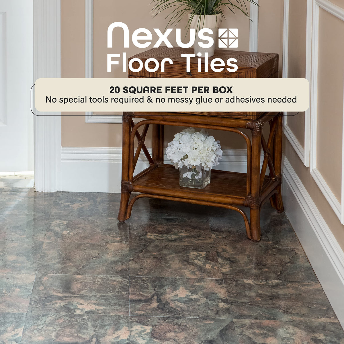 Nexus peel-and-stick tiles allow quick, glue-free installation