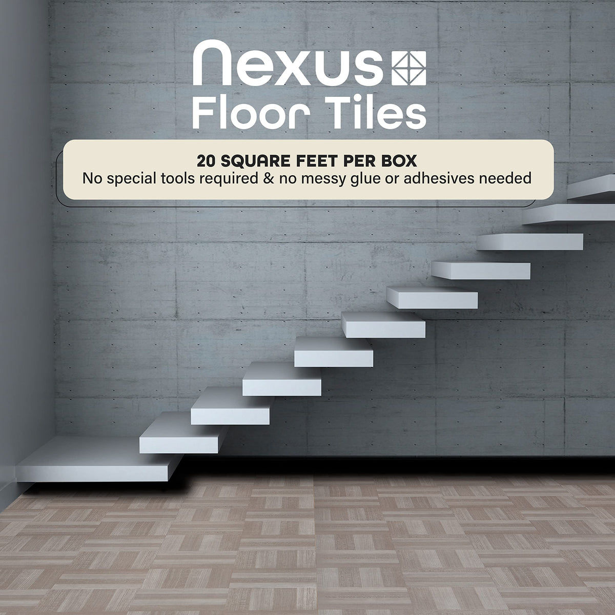 Achim Nexus peel-and-stick tiles ready for installation on flat surface