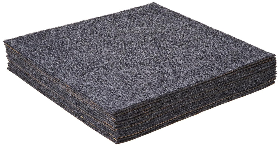 ACHIM Nexus 12-inch smoke grey carpet tile with ribbed texture for a cozy, inviting space.