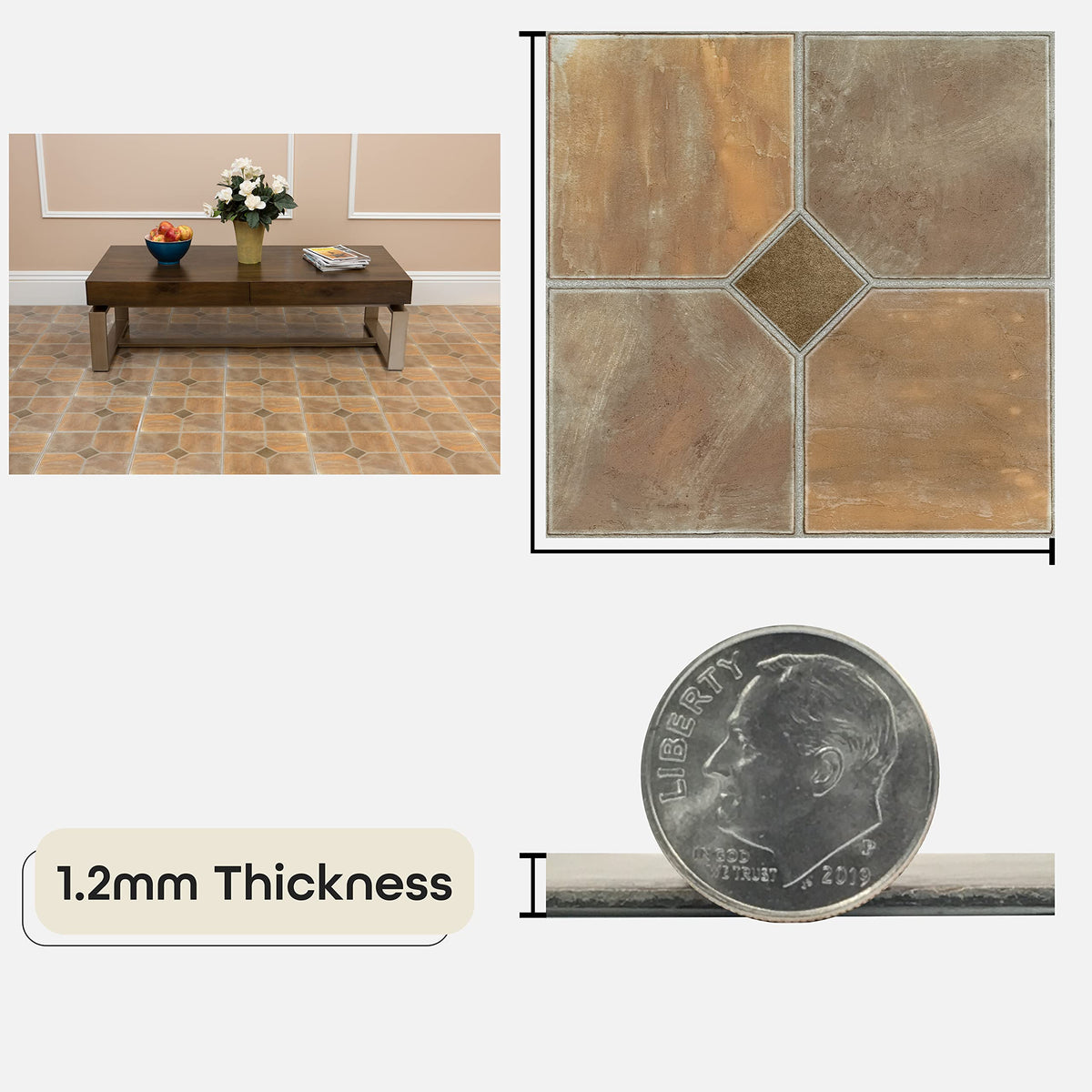 ACHIM Nexus vinyl tile close-up reveals slate texture and durable finish.