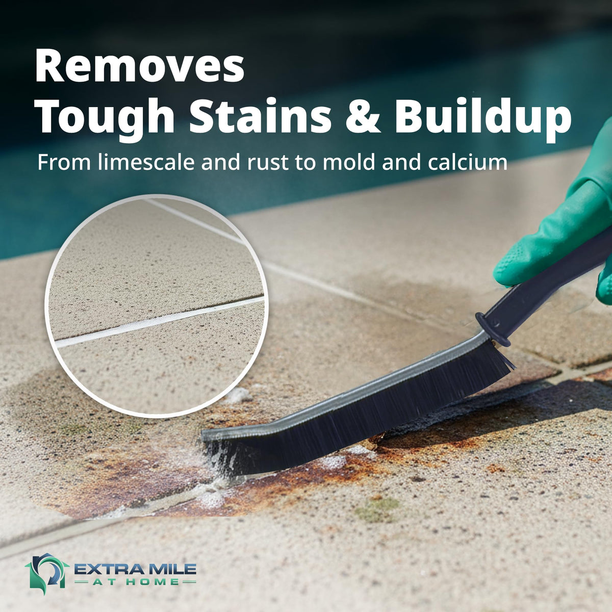 Tile surface treated with Acid Magic to remove stubborn buildup.