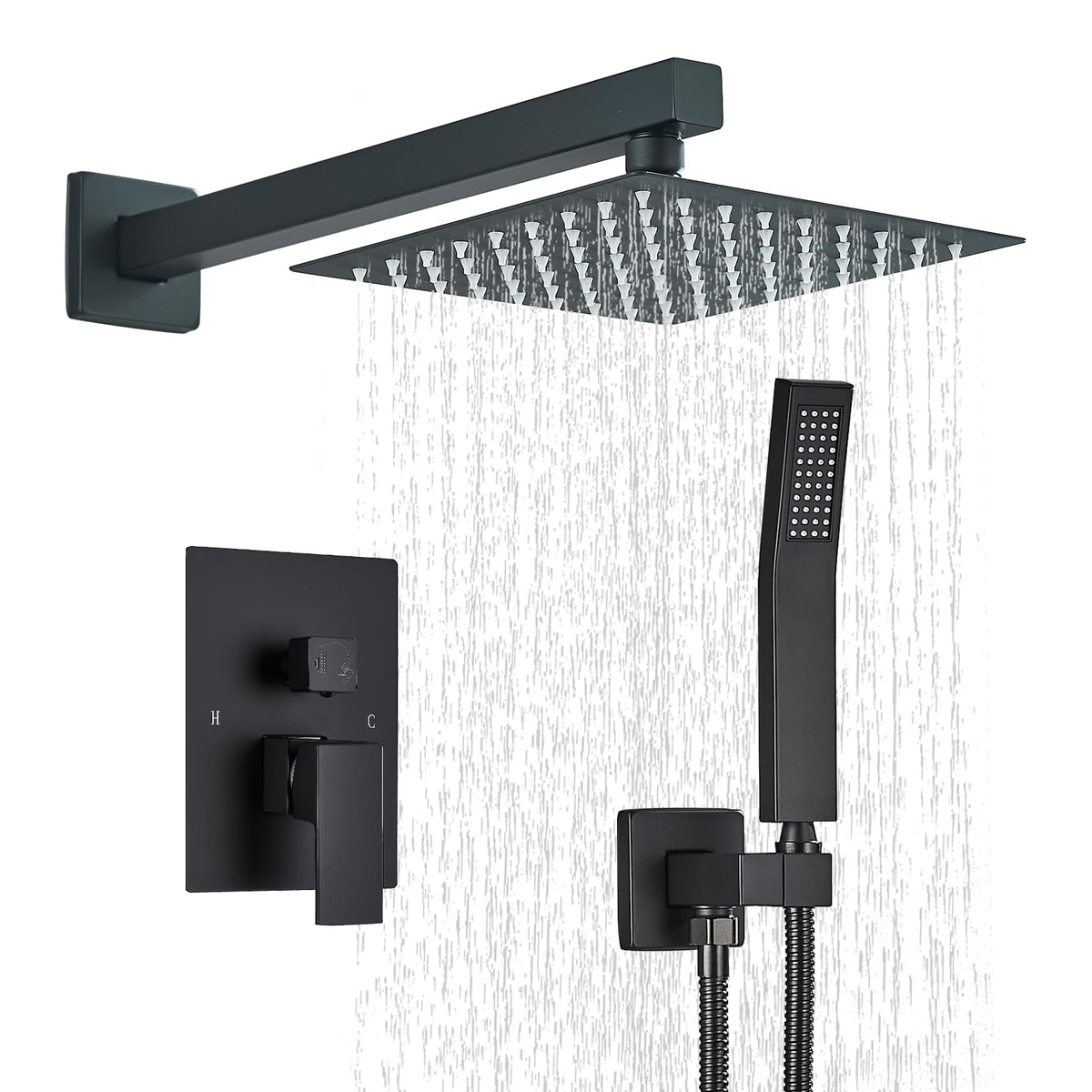 Ackwave matte black shower system front view for a modern bathroom upgrade