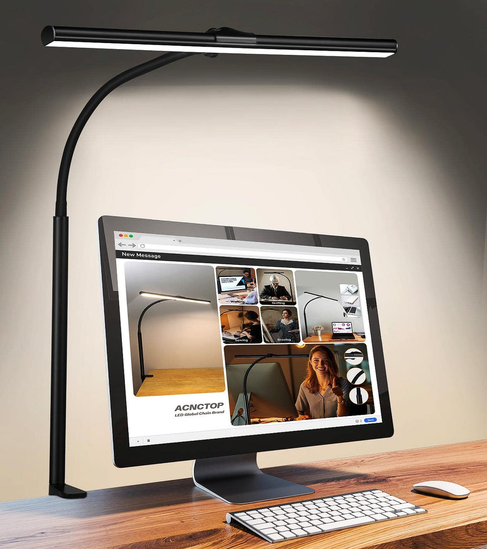 ACNCTOP desk lamp with clip mount provides sturdy, space-saving lighting.