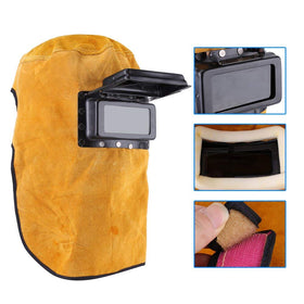 Acogedor leather welding hood offering durable neck and face coverage.