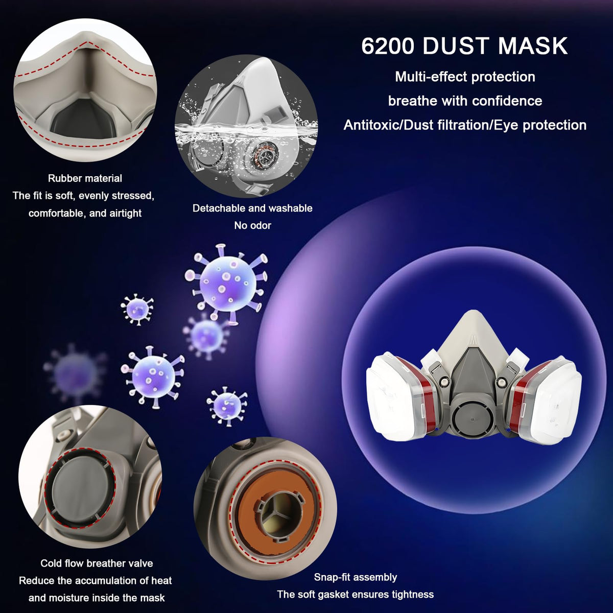 Aconite 6200 dual-tank filtration mask delivers reliable filtration.