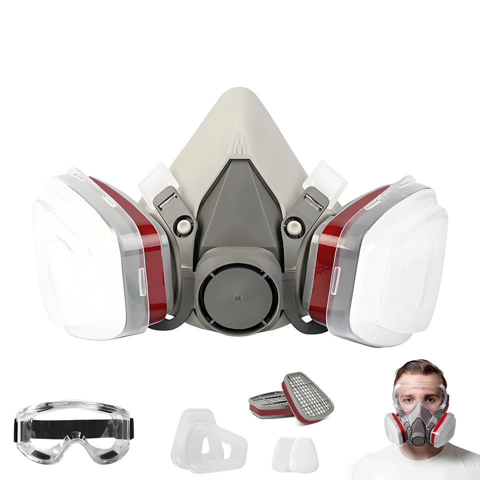 Aconite respirator mask with filters for eye and breathing protection.