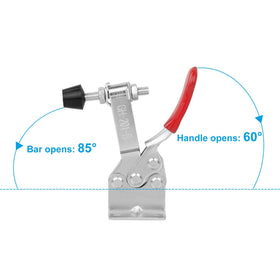 AConnet horizontal toggle clamp with red grip for non-slip operation.