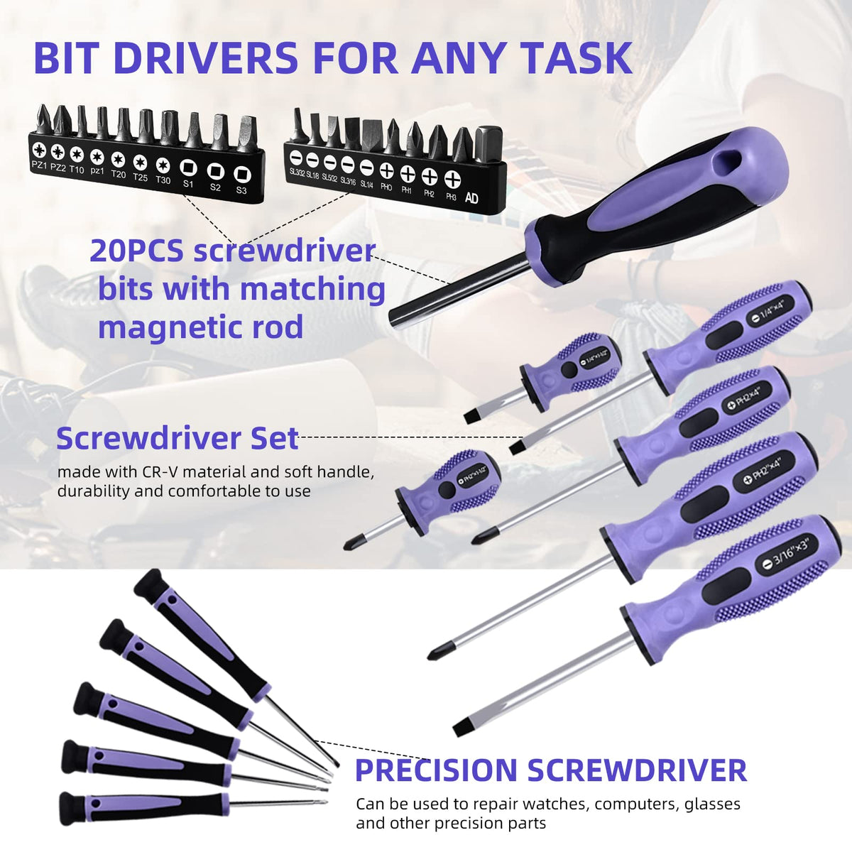ACOSEA tools with ergonomic plastic handles for a comfortable grip during long tasks