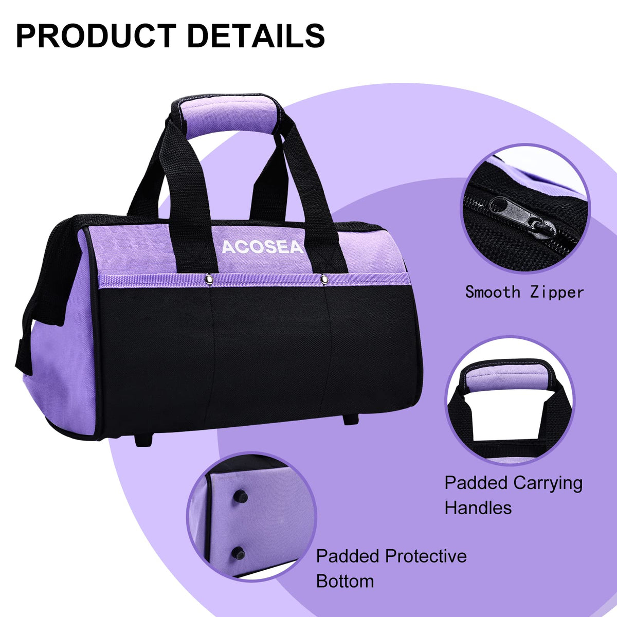 ACOSEA Purple Tool Bag side pockets keep essentials within easy reach