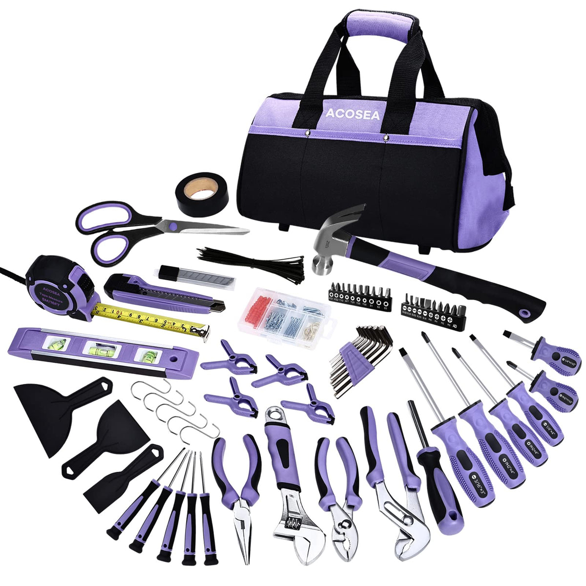 ACOSEA Purple Tool Set with bag open showing organized tools and easy access