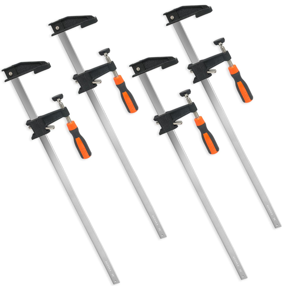 ACOSEA woodworking clamps with 36-inch bars for wide boards and strong holding power.