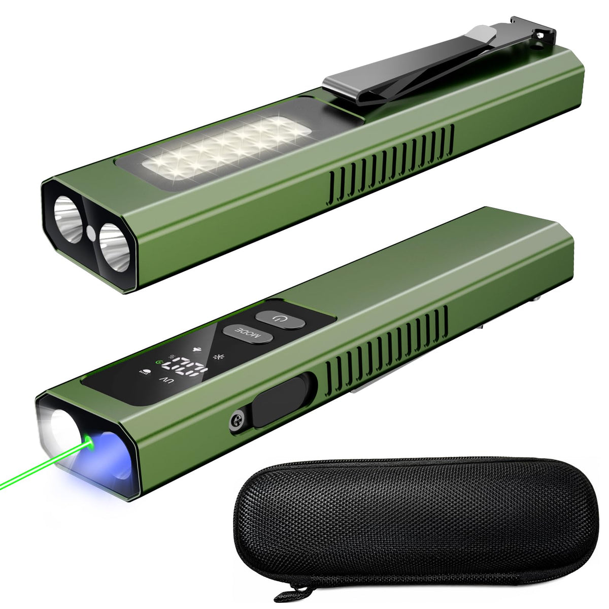 Acoszero EDC Flashlight 4-in-1 front view reveals four light sources for versatile tasks.