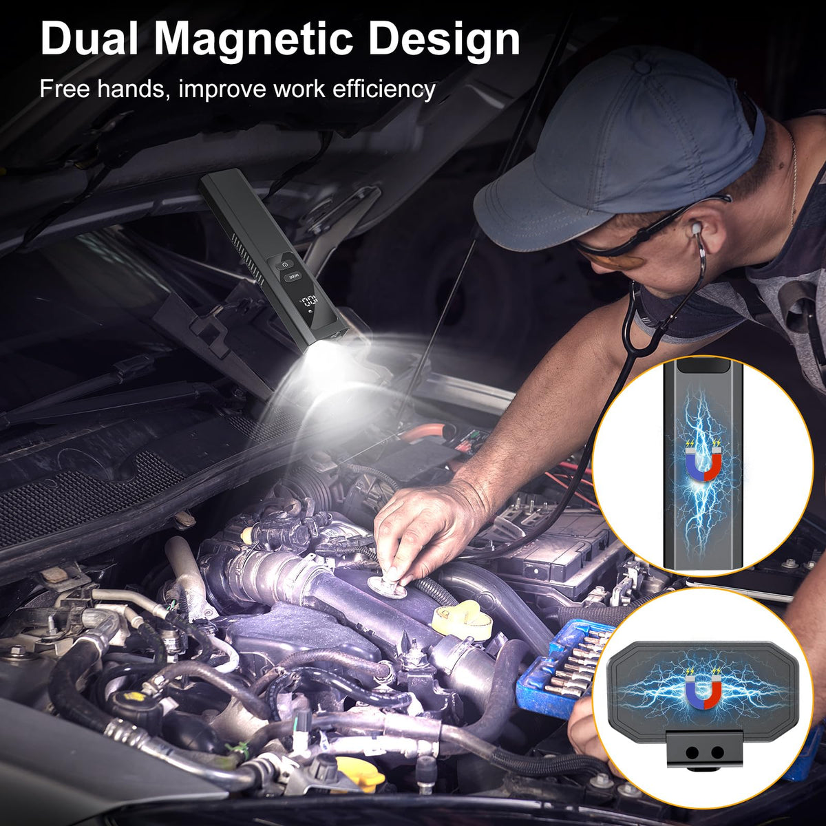Acoszero EDC Flat Flashlight magnetic front base for hands-free work.