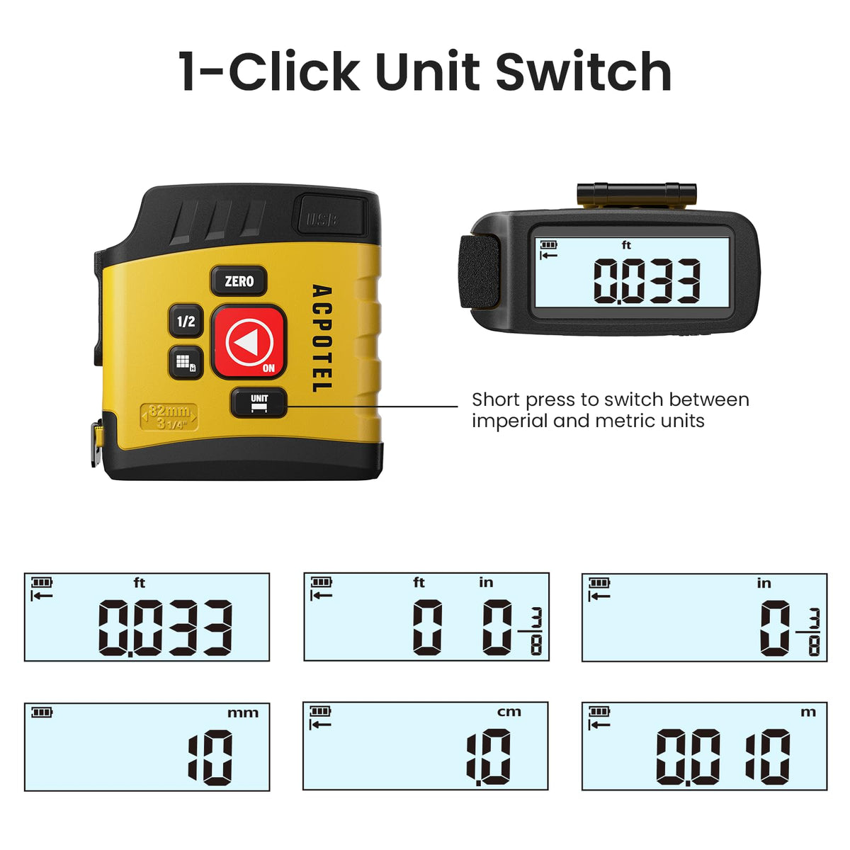 ACPOTEL DT20 US and metric conversion simplifies unit switching for tasks.