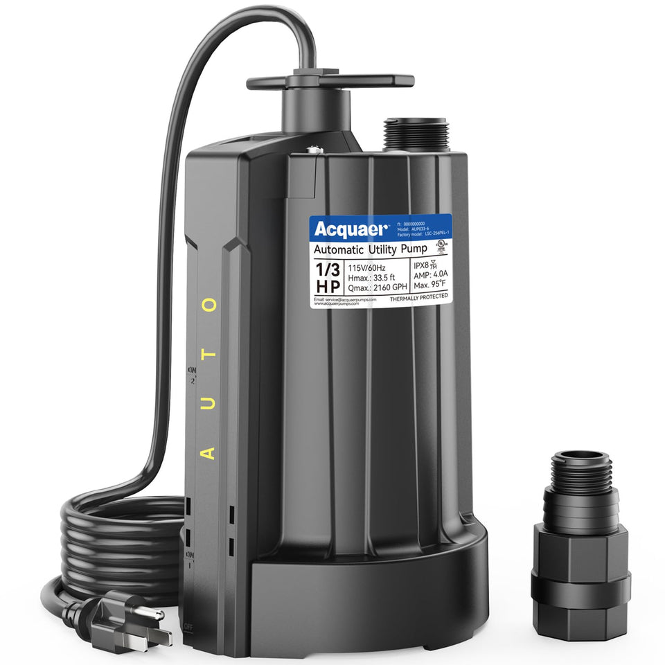Acquaer 1/3 HP submersible pump in action for rapid water removal