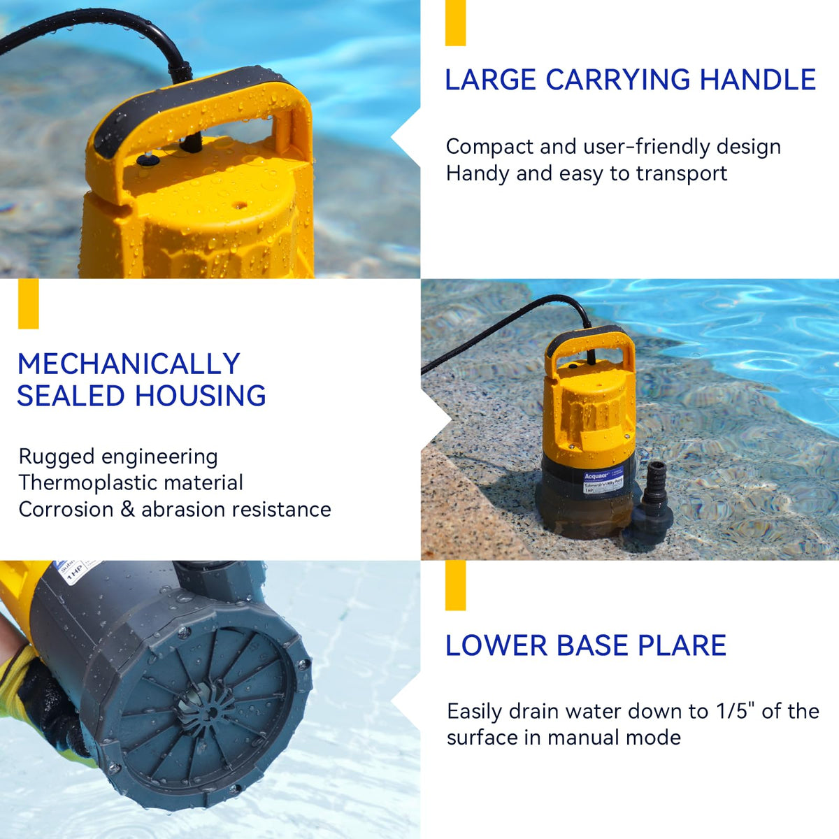 Acquaer 1HP sump pump mechanical seal prevents leaks for longevity