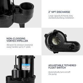 Acquaer sewage pump non-clogging vortex impeller reduces blockages